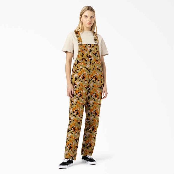 NWT Dickies Women's Artondale Duck  Cotton Canvas Bib Overalls  Camo Print - Picture 1 of 16